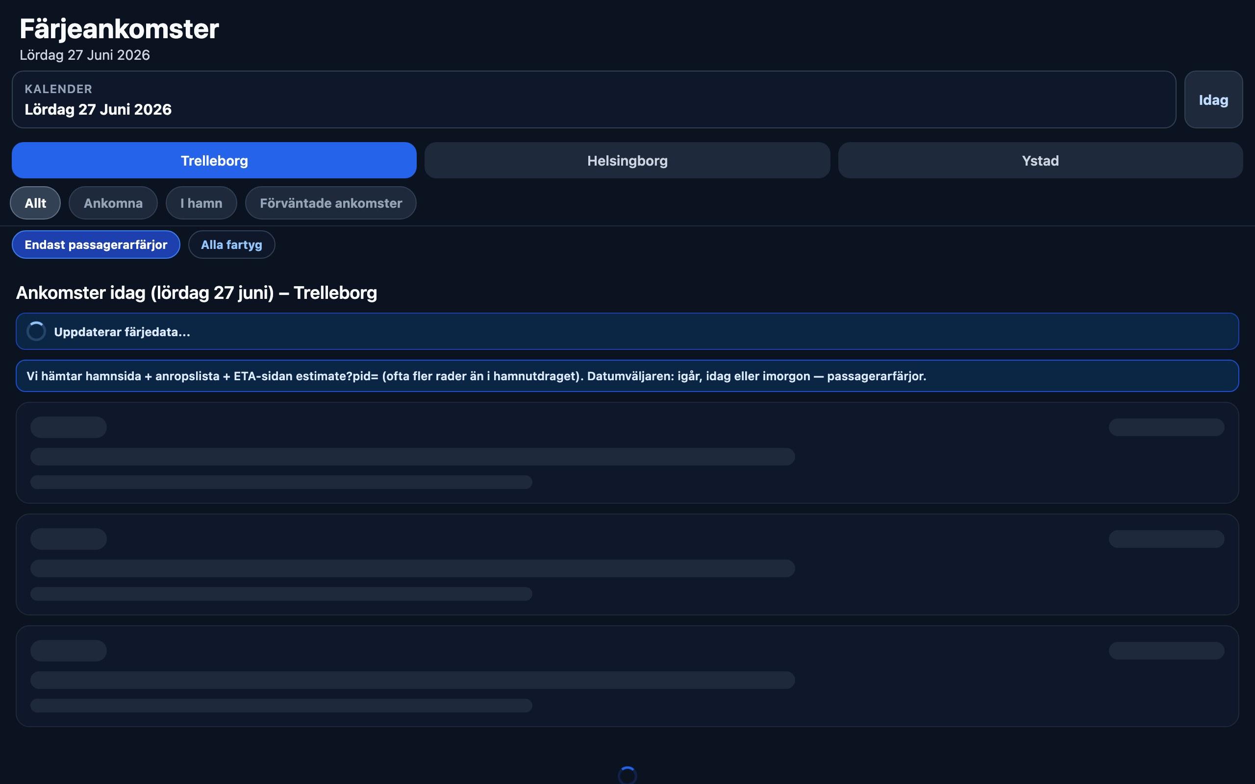 Färjeankomster Sverige – live-data-app för färjeankomster