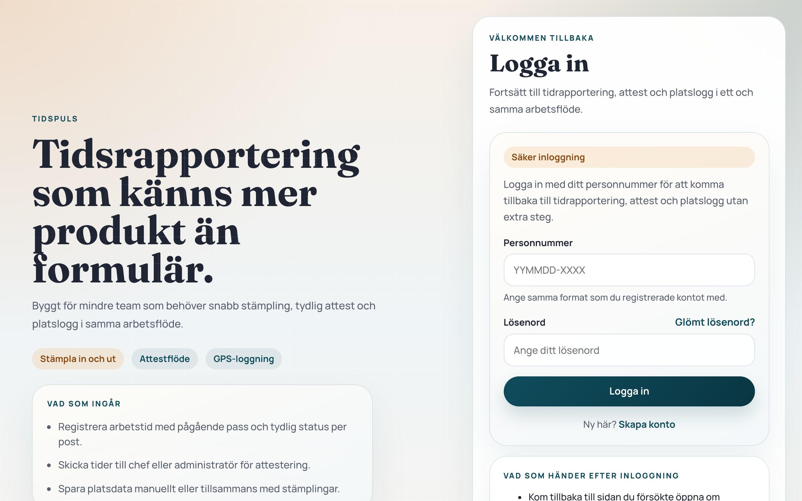 Tidspuls – webbapp för tid och närvaro